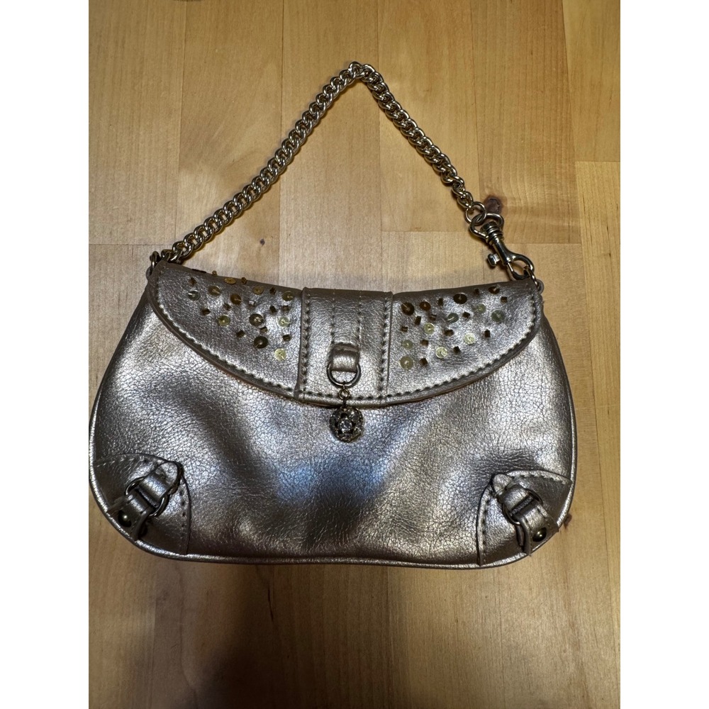 Liz Claiborne Metallic Gold Baguette Bag Sequin Y2K Chain Handle Wristlet Clutch